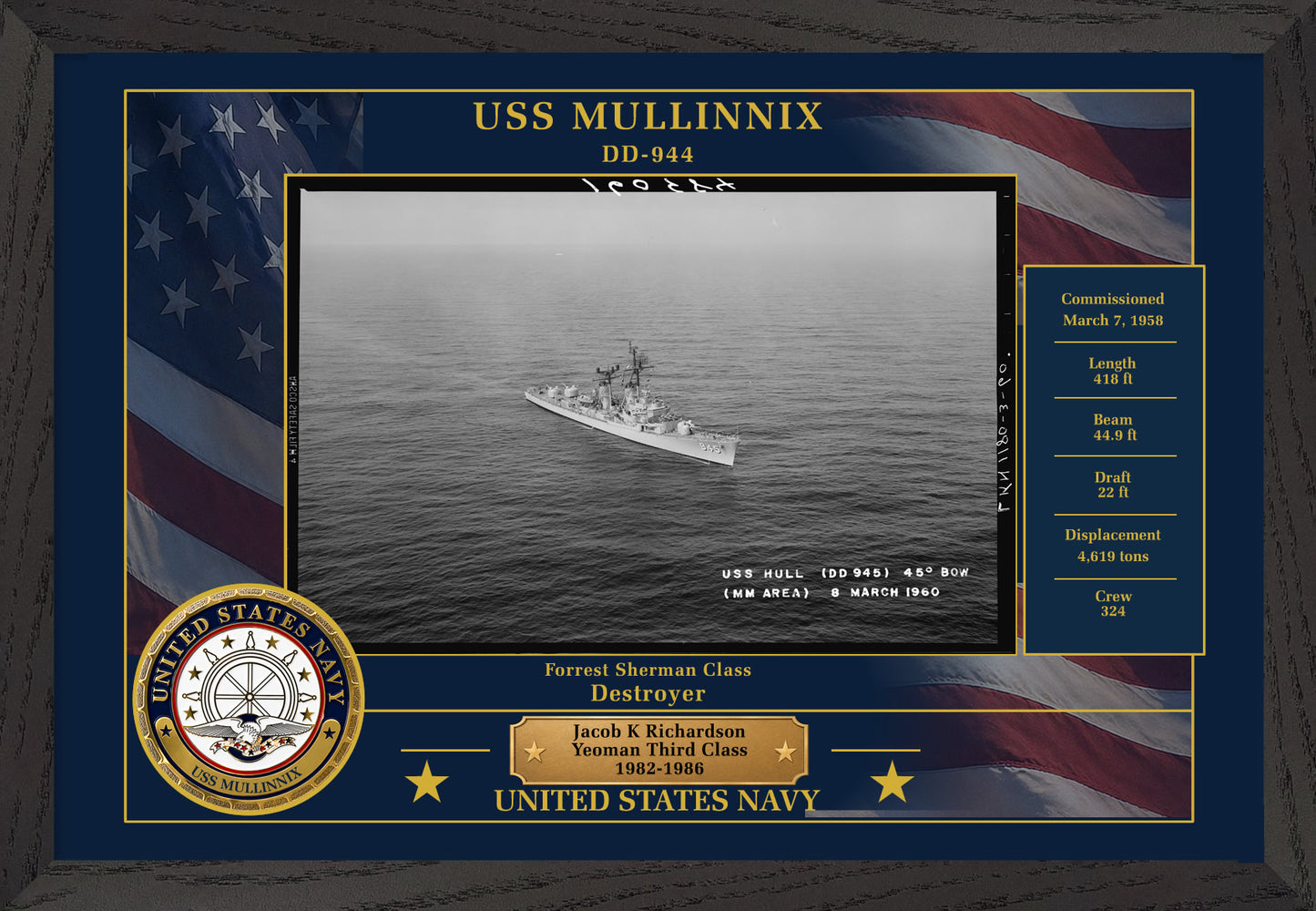 USS Mullinnix DD-944 Framed Patriotic Photo