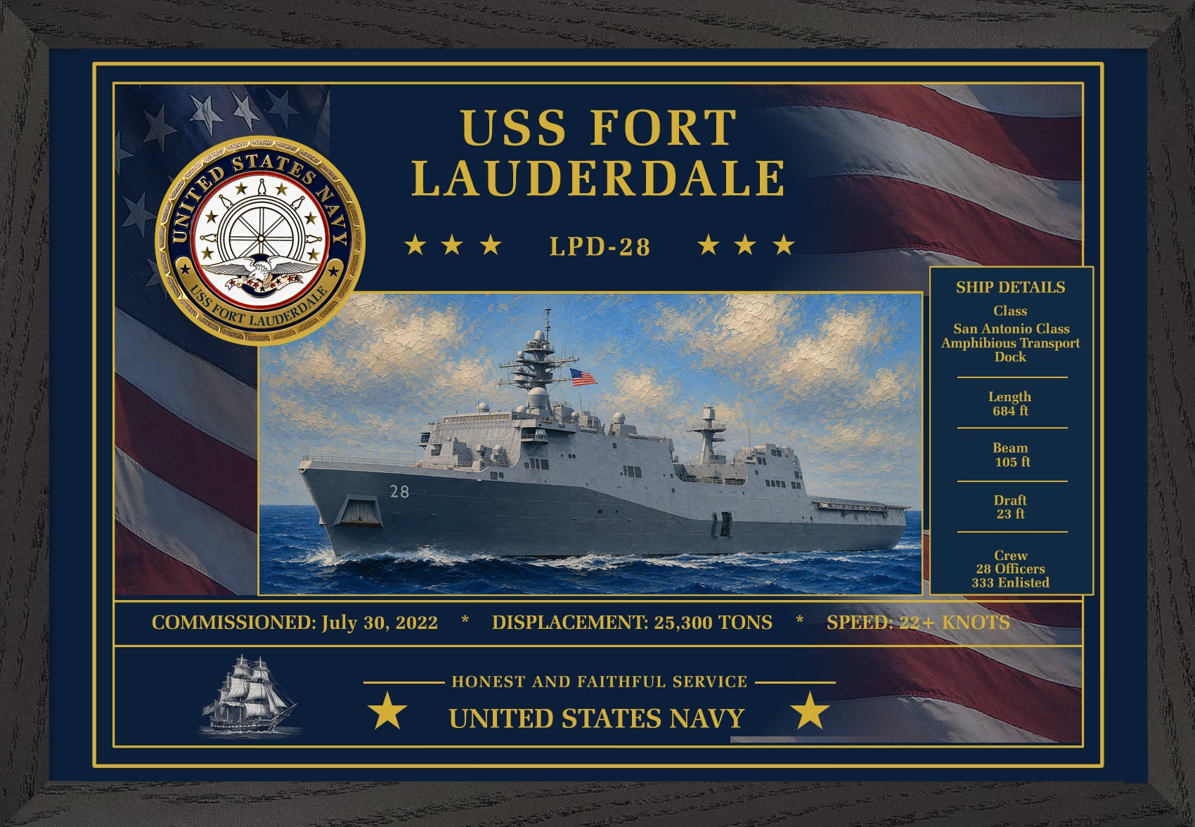 USS Fort Lauderdale LPD-28 Framed Patriotic Art