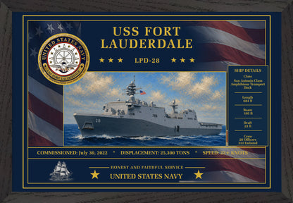 USS Fort Lauderdale LPD-28 Framed Patriotic Art