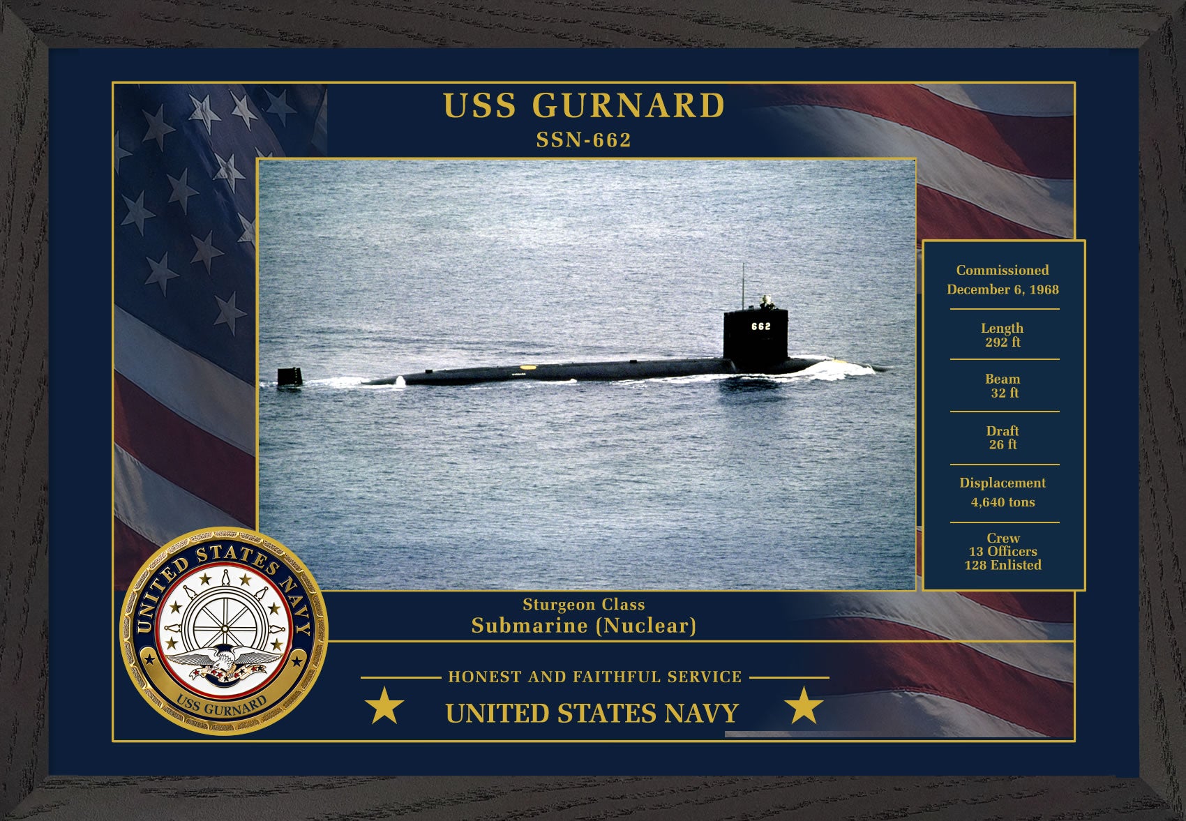 USS Gurnard SSN-662 Framed Patriotic Photo