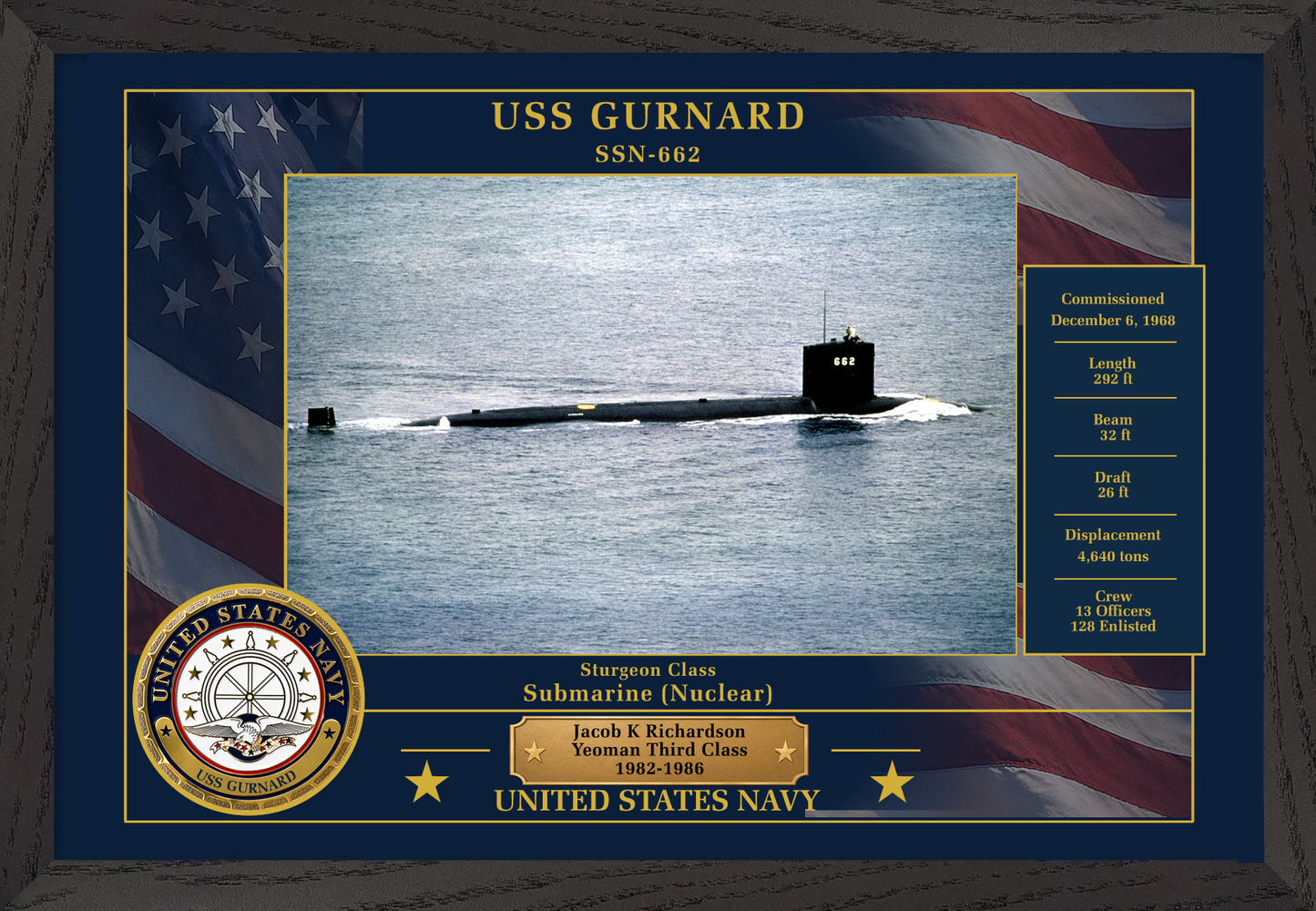 USS Gurnard SSN-662 Framed Patriotic Photo