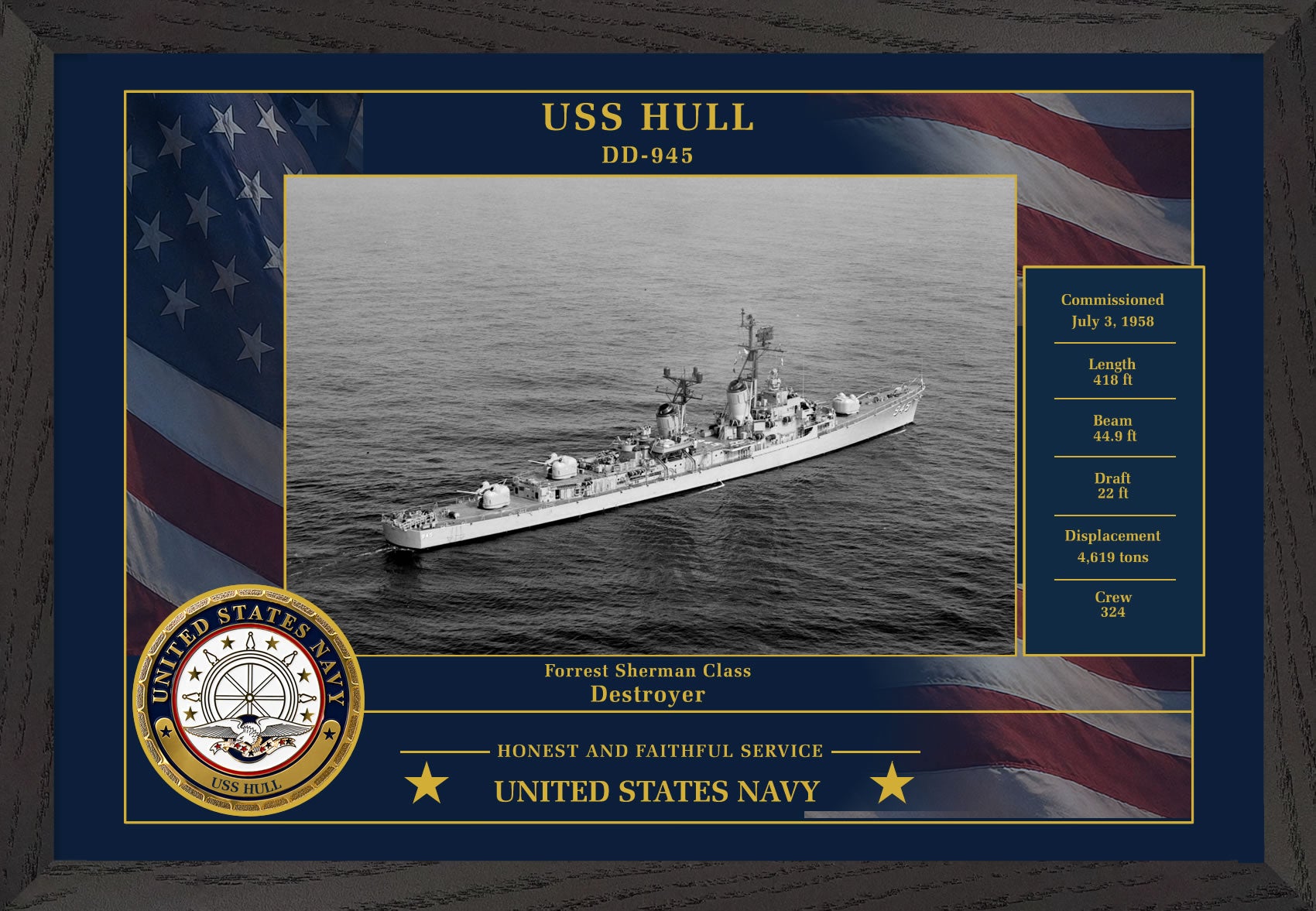 USS Hull DD-945 Framed Patriotic Photo