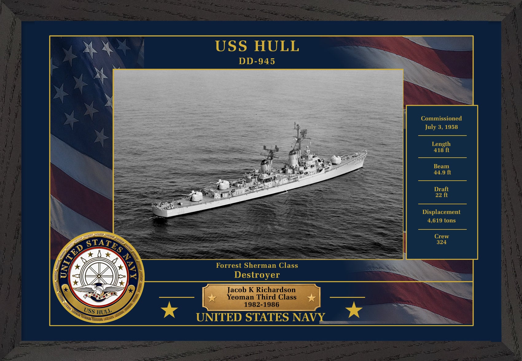 USS Hull DD-945 Framed Patriotic Photo
