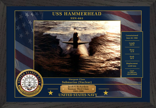 USS Hammerhead SSN-663 Framed Patriotic Photo