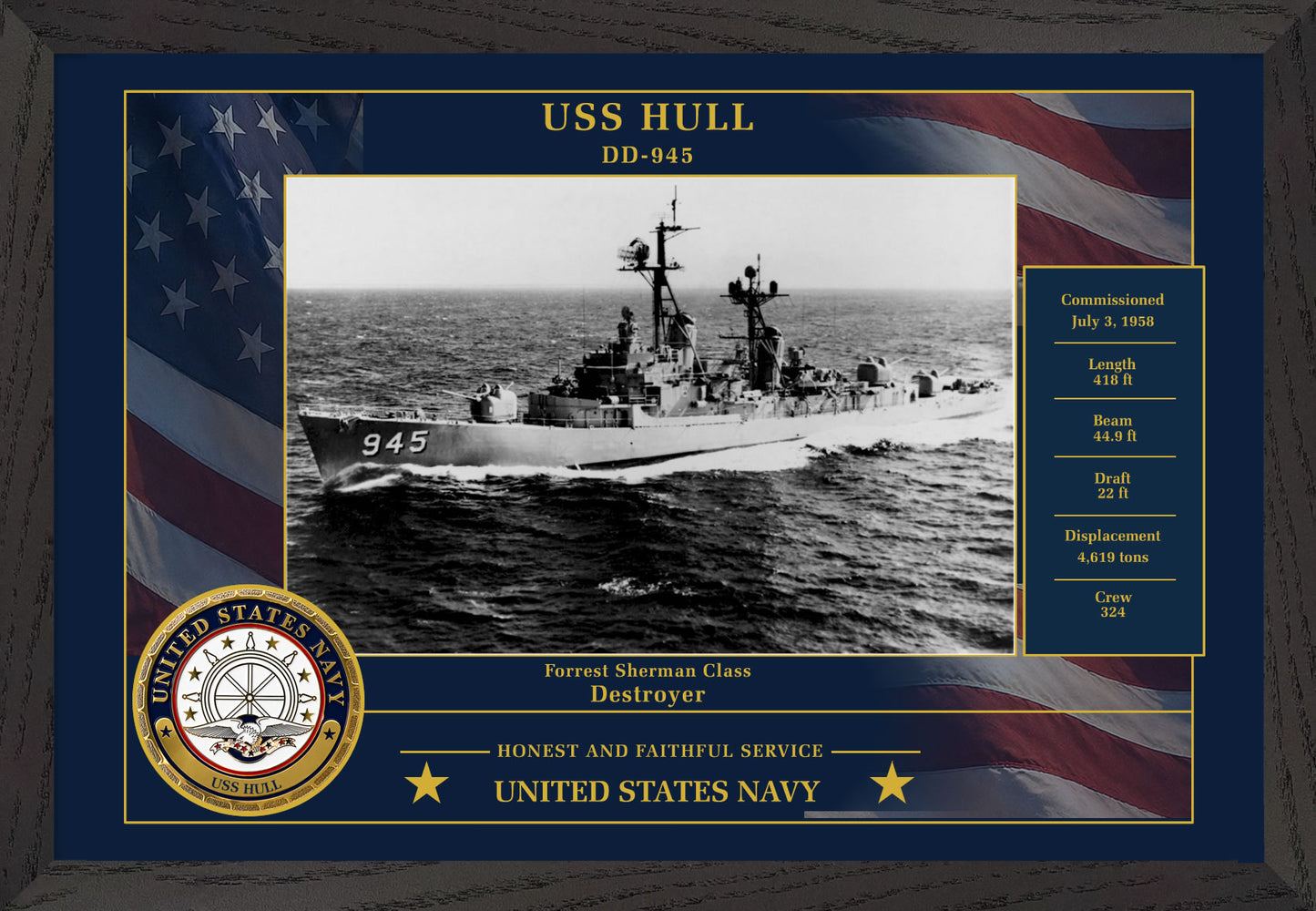 USS Hull DD-945 Framed Patriotic Photo