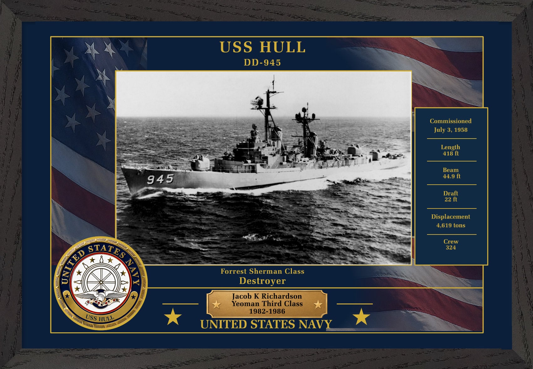 USS Hull DD-945 Framed Patriotic Photo