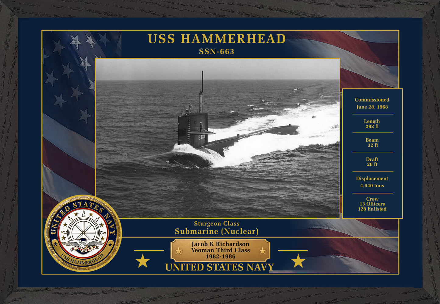 USS Hammerhead SSN-663 Framed Patriotic Photo