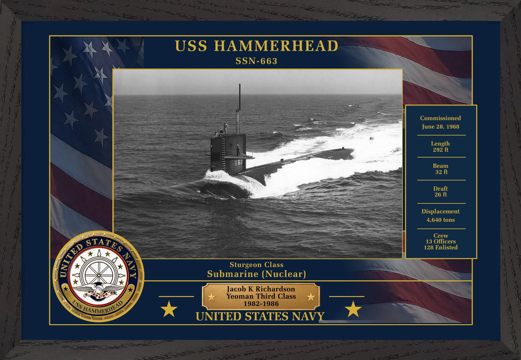 USS Hammerhead SSN-663 Framed Patriotic Photo