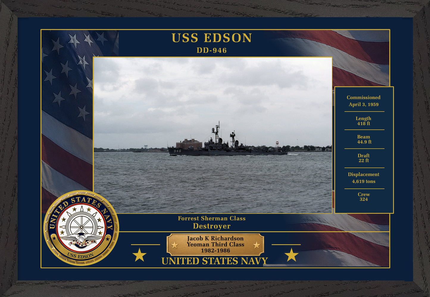 USS Edson DD-946 Framed Patriotic Photo