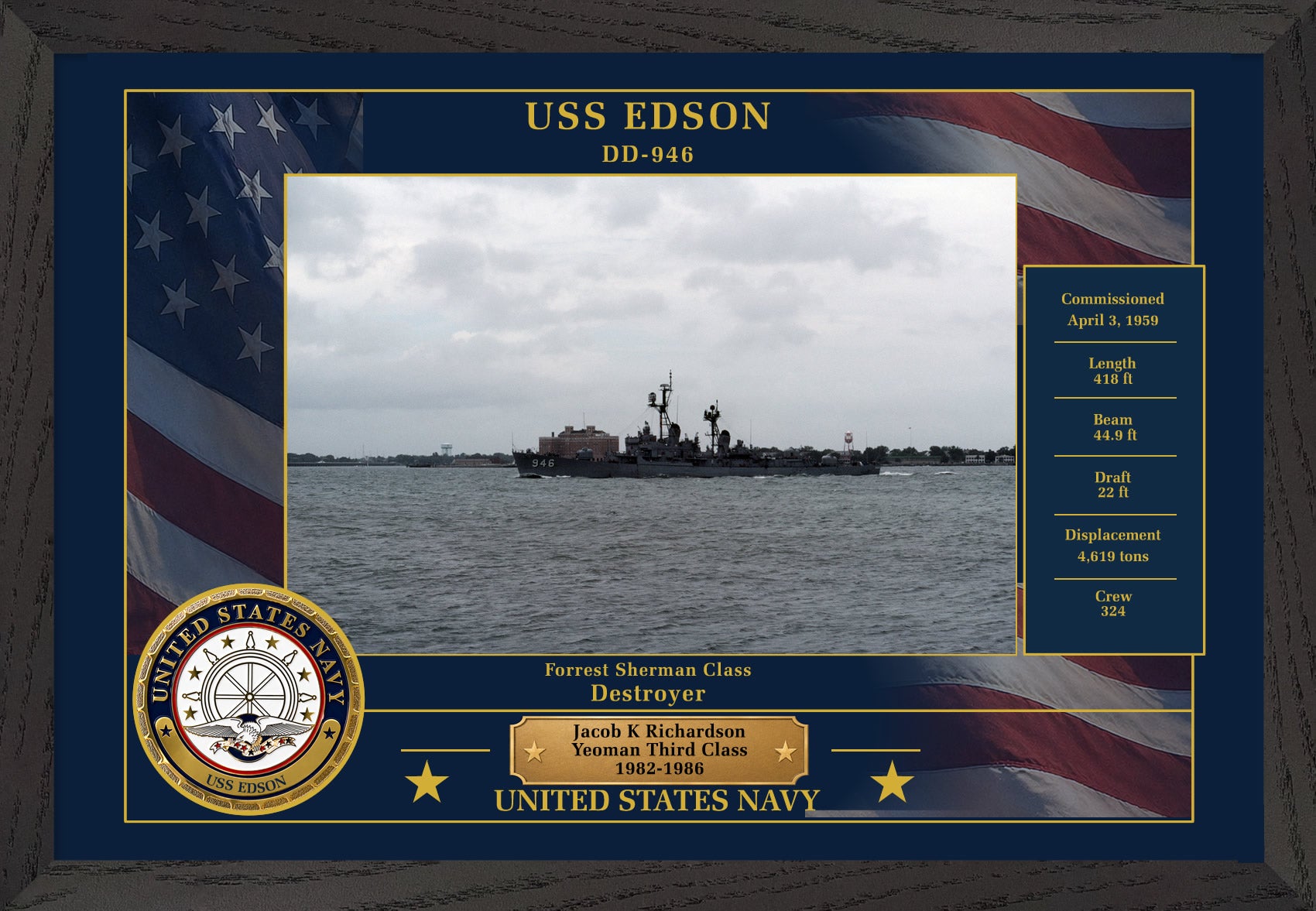 USS Edson DD-946 Framed Patriotic Photo