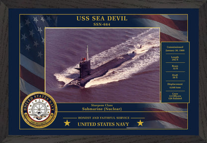 USS Sea Devil SSN-664 Framed Patriotic Photo