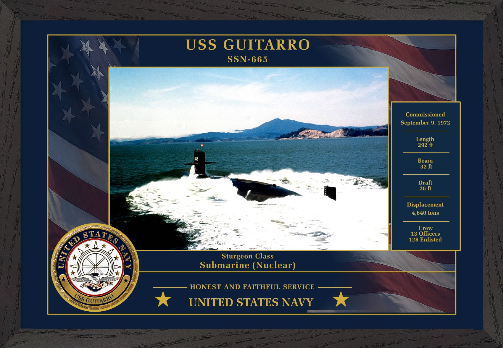 USS Guitarro SSN-665 Framed Patriotic Photo