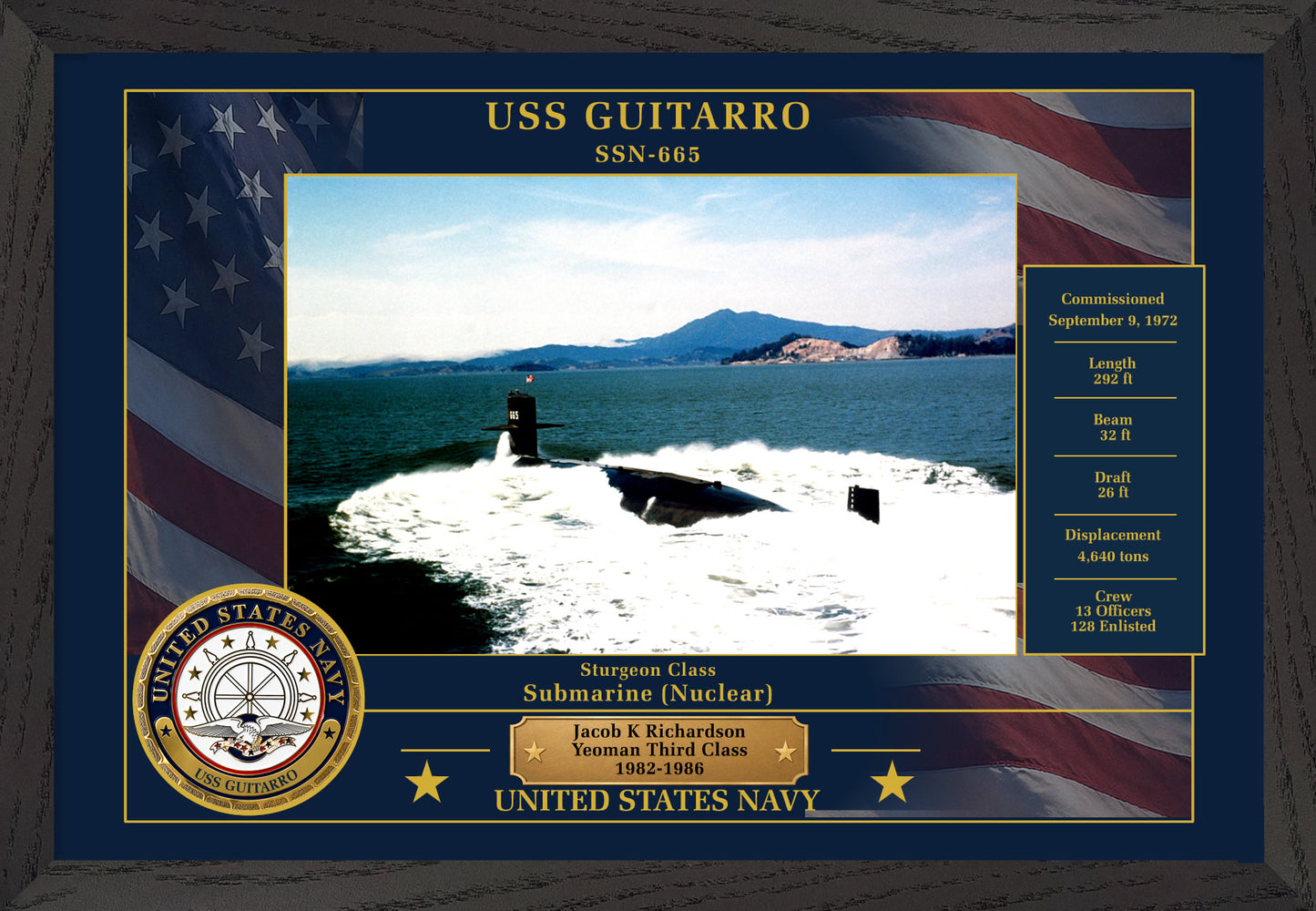 USS Guitarro SSN-665 Framed Patriotic Photo