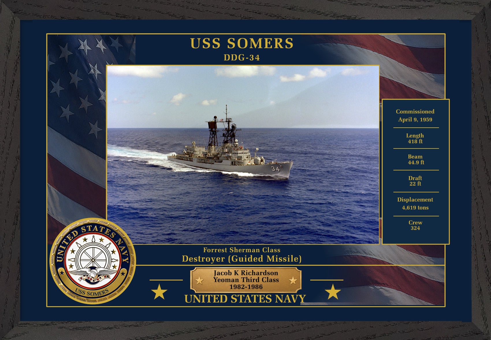 USS Somers DDG-34 Framed Patriotic Photo