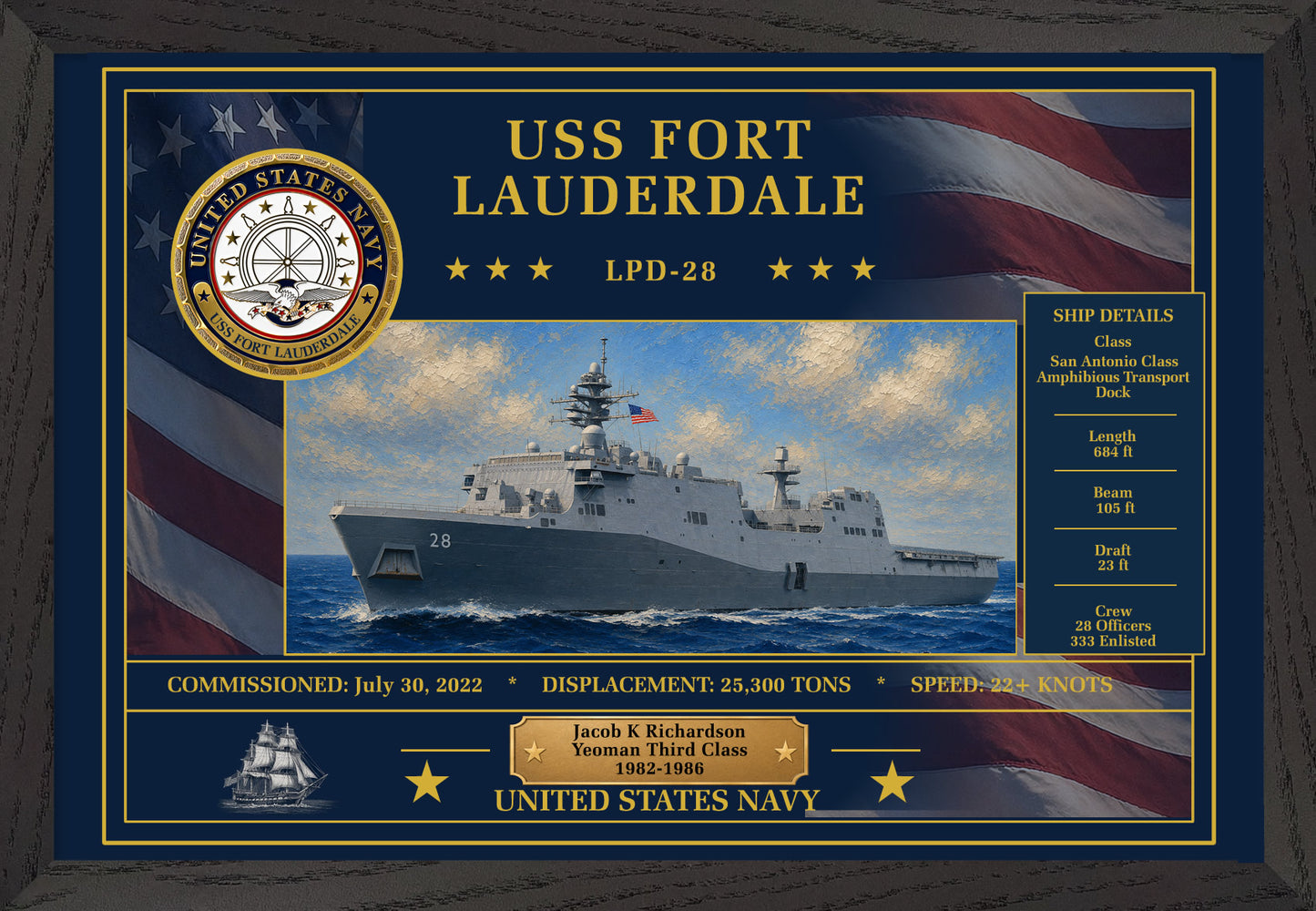 USS Fort Lauderdale LPD-28 Framed Patriotic Art