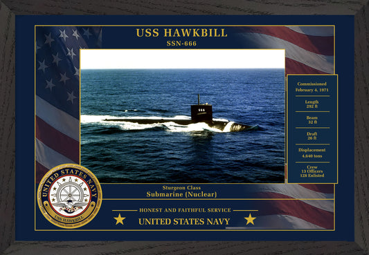 USS Hawkbill SSN-666 Framed Patriotic Photo