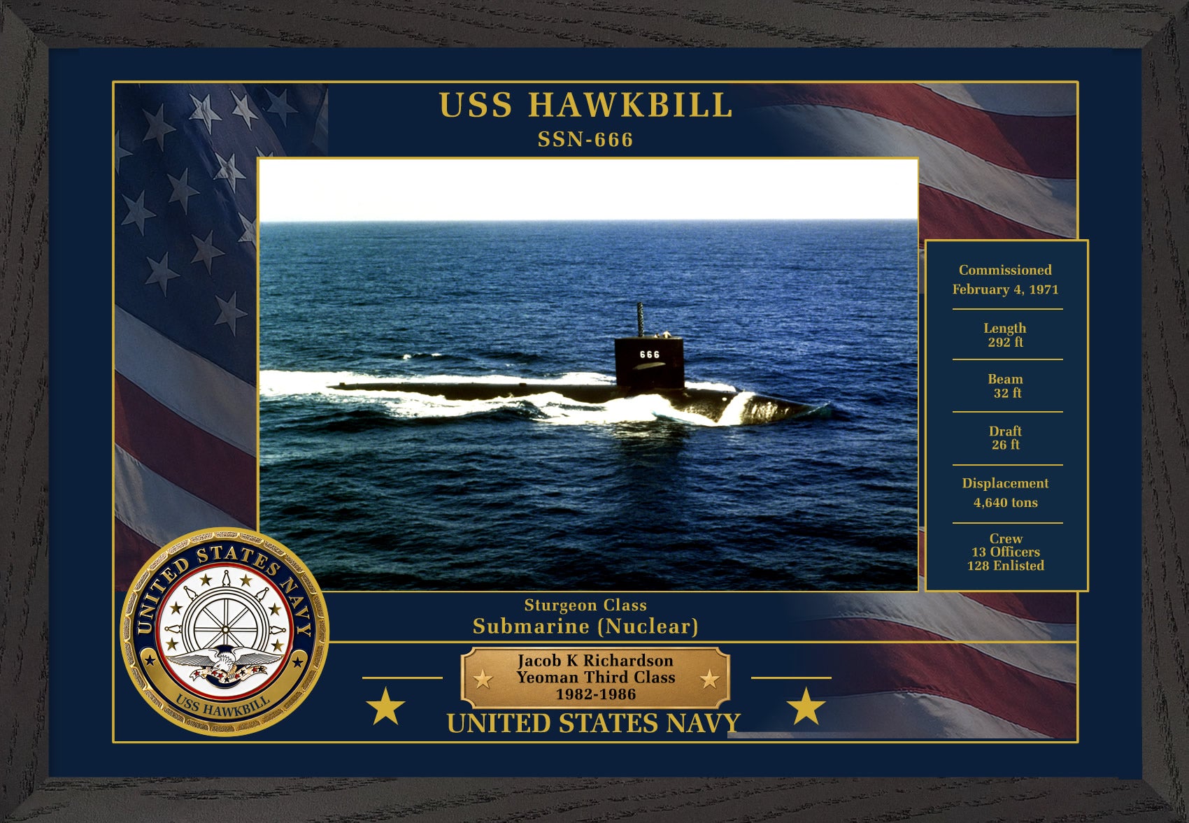 USS Hawkbill SSN-666 Framed Patriotic Photo
