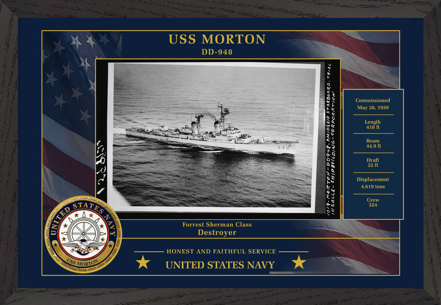 USS Morton DD-948 Framed Patriotic Photo