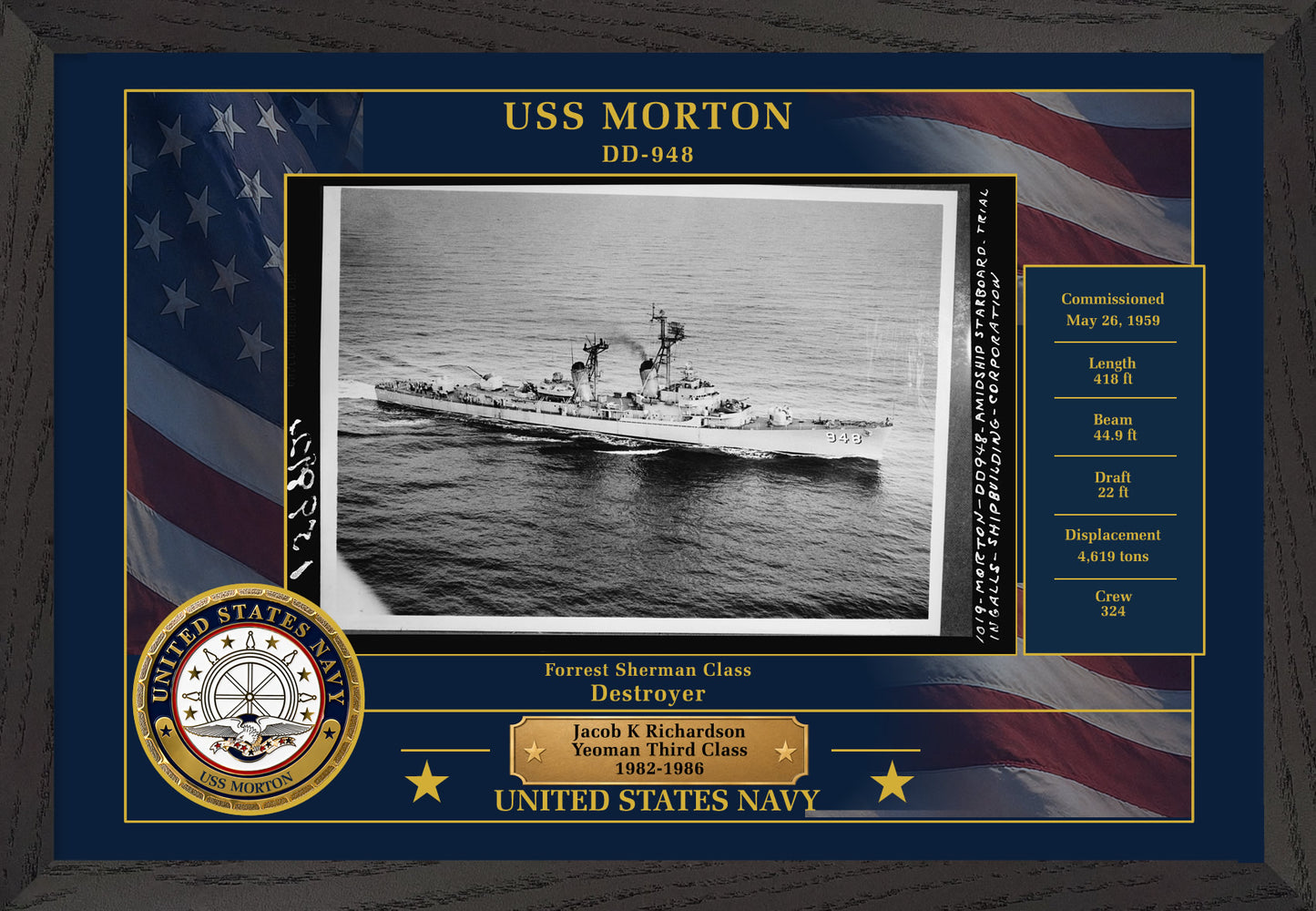 USS Morton DD-948 Framed Patriotic Photo