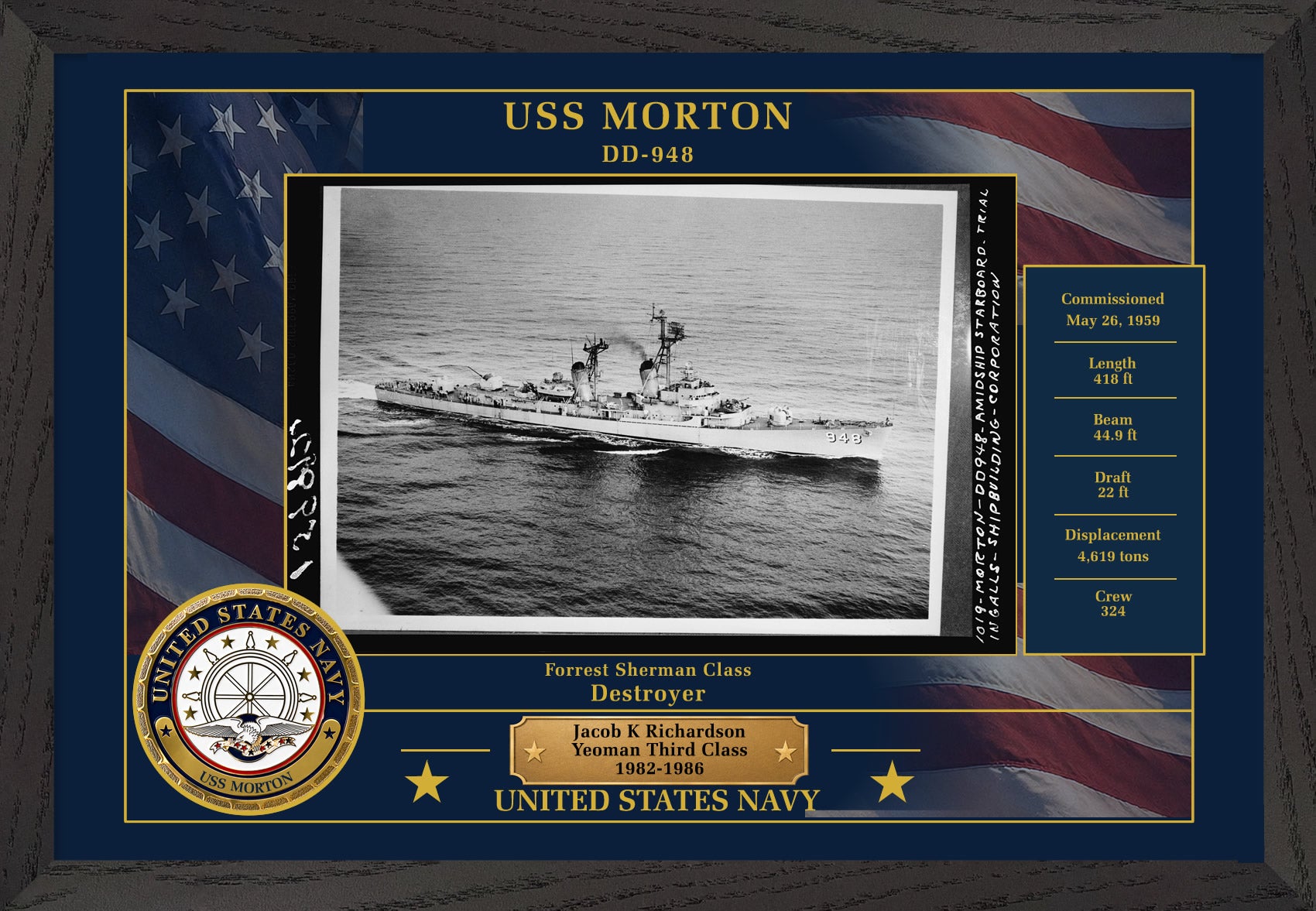 USS Morton DD-948 Framed Patriotic Photo