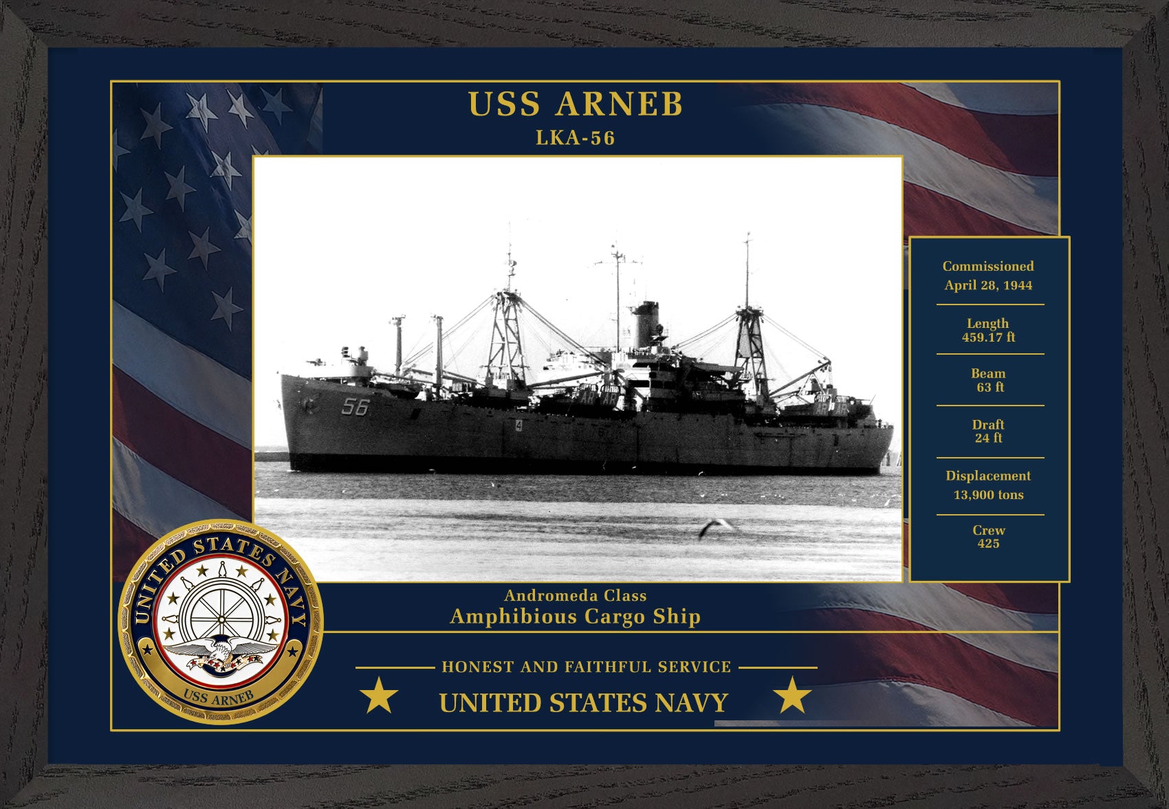 USS Arneb LKA-56 Framed Patriotic Photo