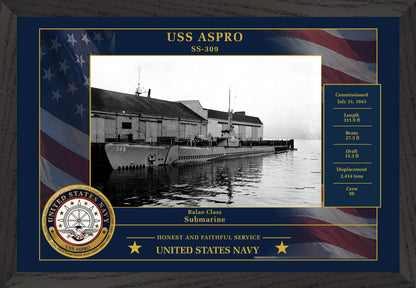 USS Aspro SS-309 Framed Patriotic Photo