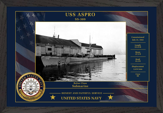 USS Aspro SS-309 Framed Patriotic Photo