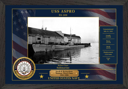 USS Aspro SS-309 Framed Patriotic Photo