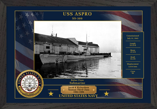 USS Aspro SS-309 Framed Patriotic Photo