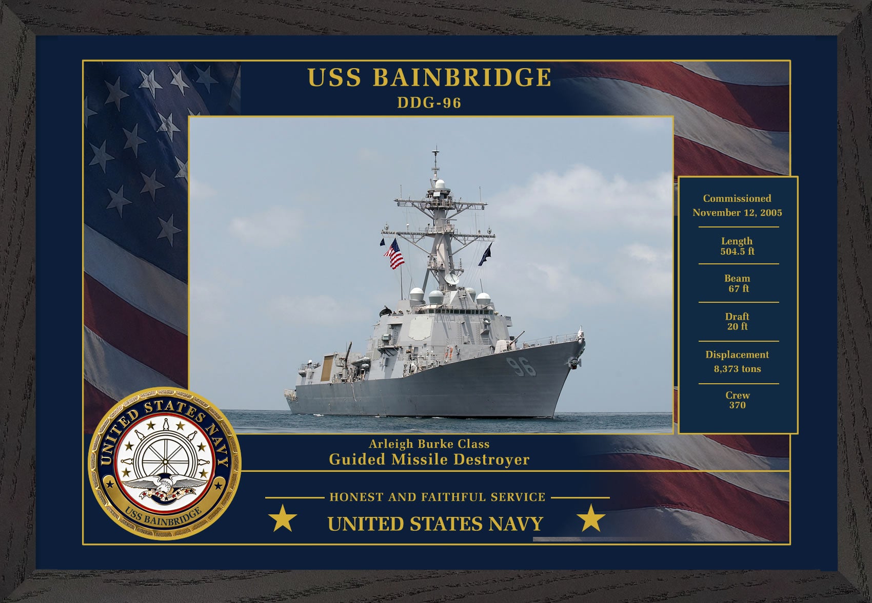 USS Bainbridge DDG-96 Framed Patriotic Photo