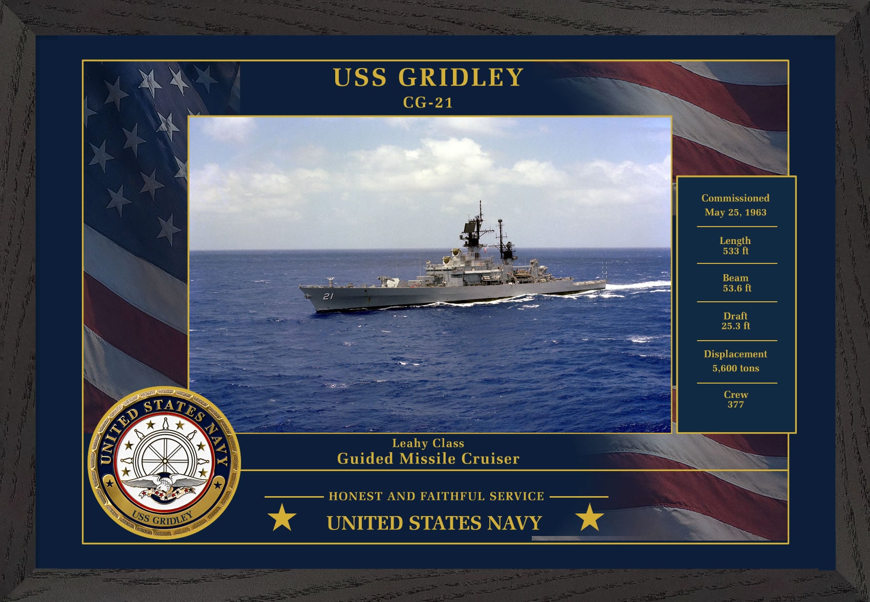 USS Gridley CG-21 Framed Patriotic Photo