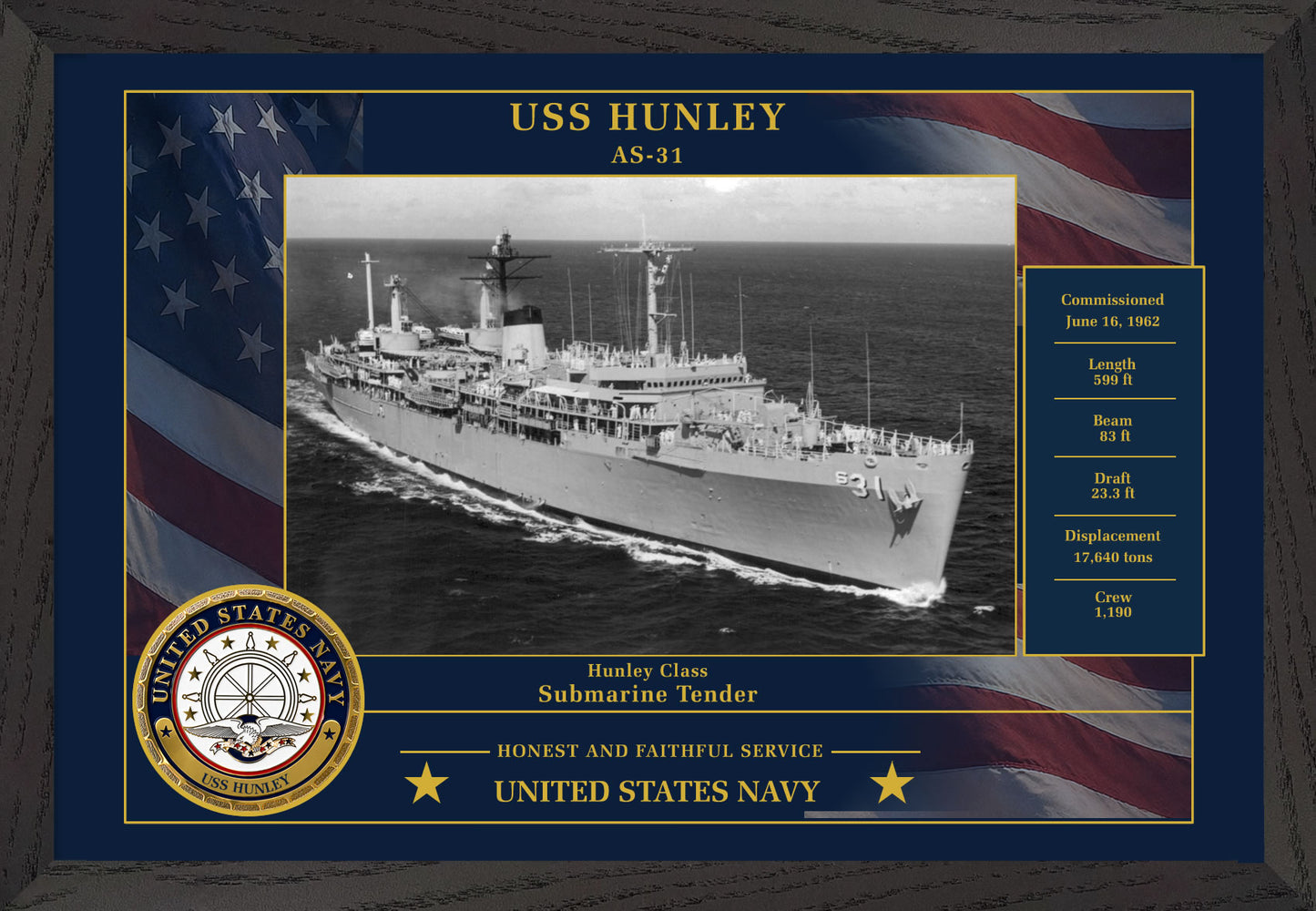 USS Hunley AS-31 Framed Patriotic Photo