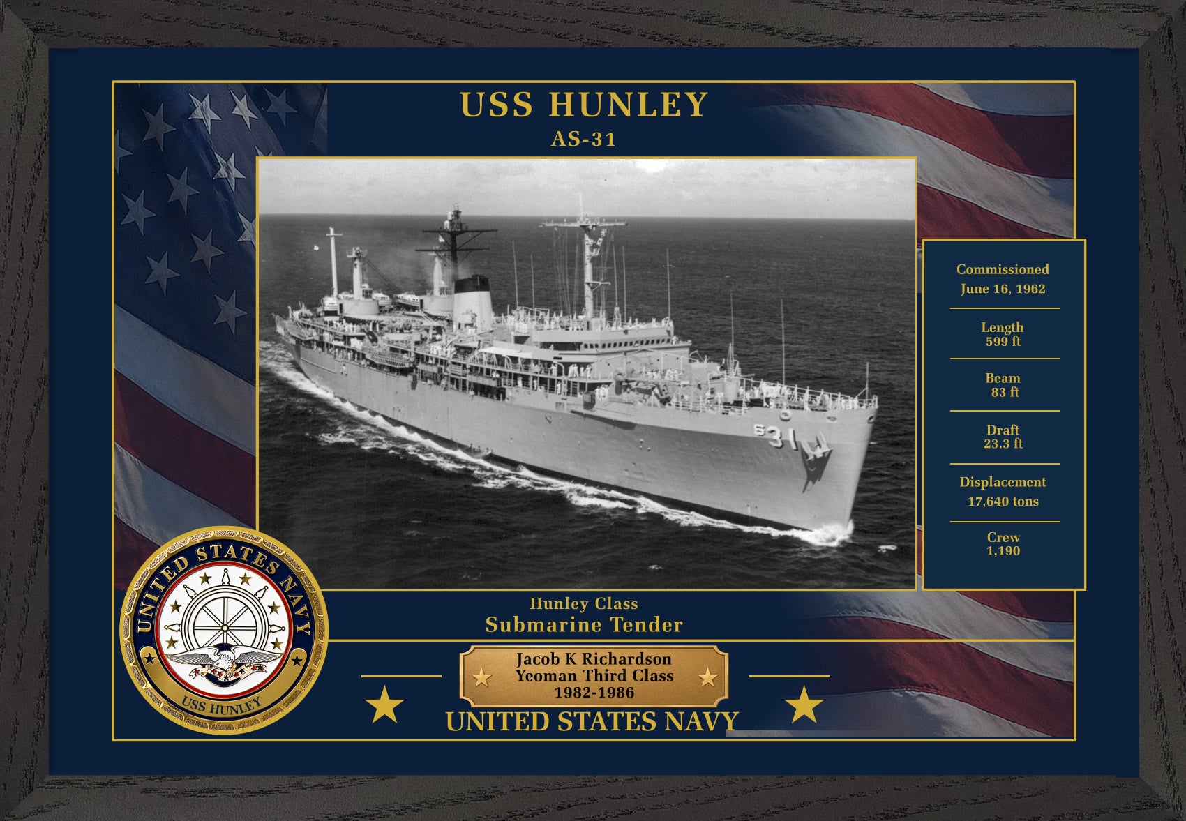 USS Hunley AS-31 Framed Patriotic Photo