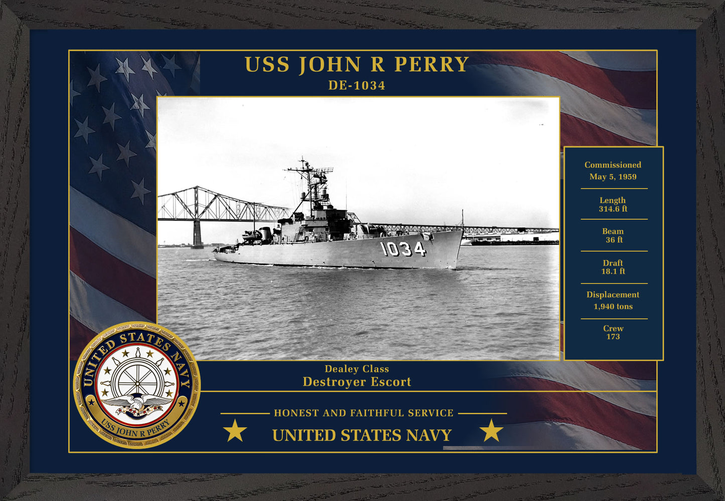 USS John R Perry DE-1034 Framed Patriotic Photo