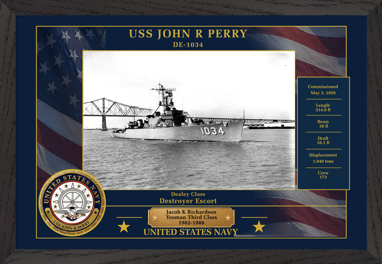 USS John R Perry DE-1034 Framed Patriotic Photo