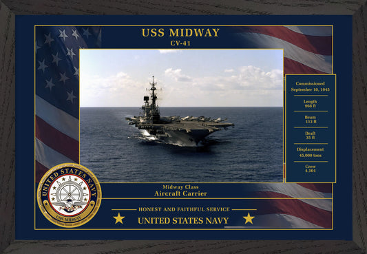 USS Midway CV-41 Framed Patriotic Photo