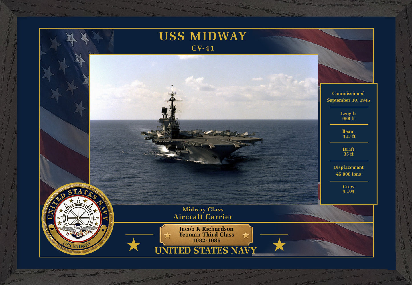 USS Midway CV-41 Framed Patriotic Photo