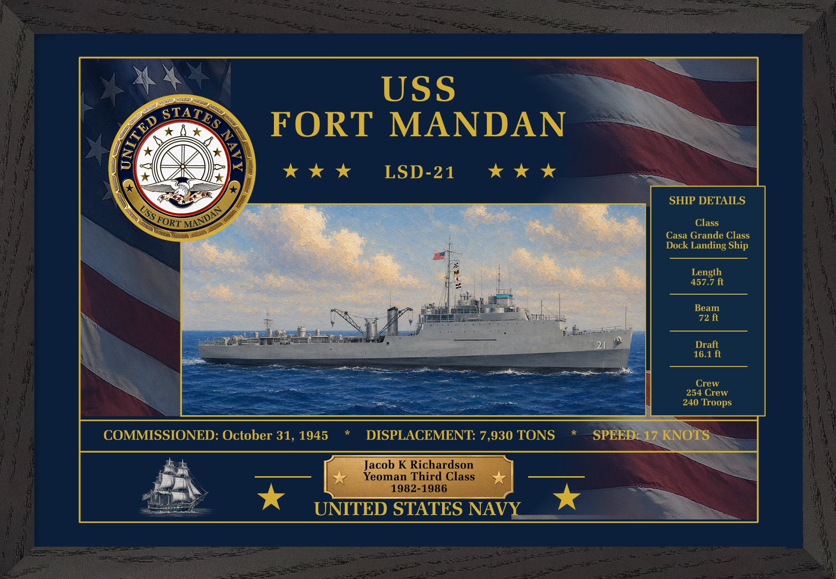 USS Fort Mandan LSD-21 Framed Patriotic Art
