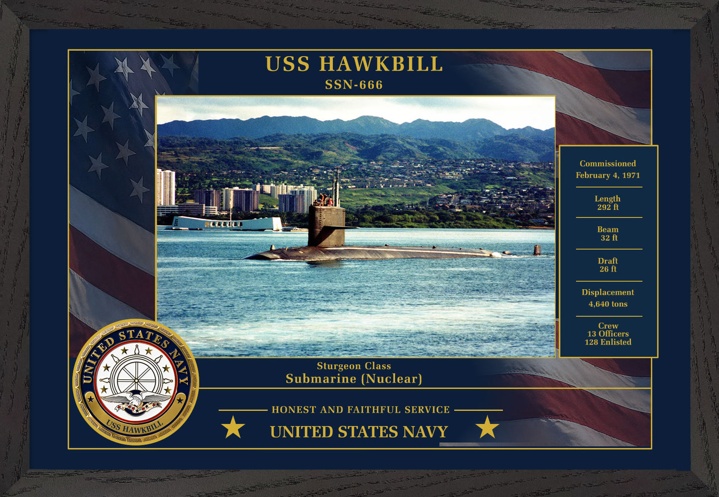 USS Hawkbill SSN-666 Framed Patriotic Photo