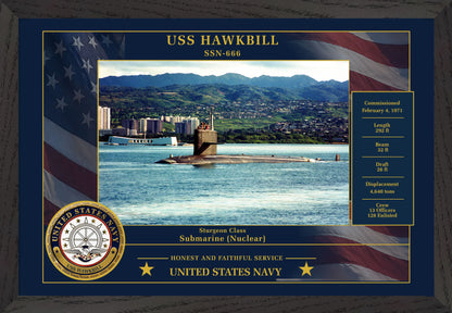 USS Hawkbill SSN-666 Framed Patriotic Photo