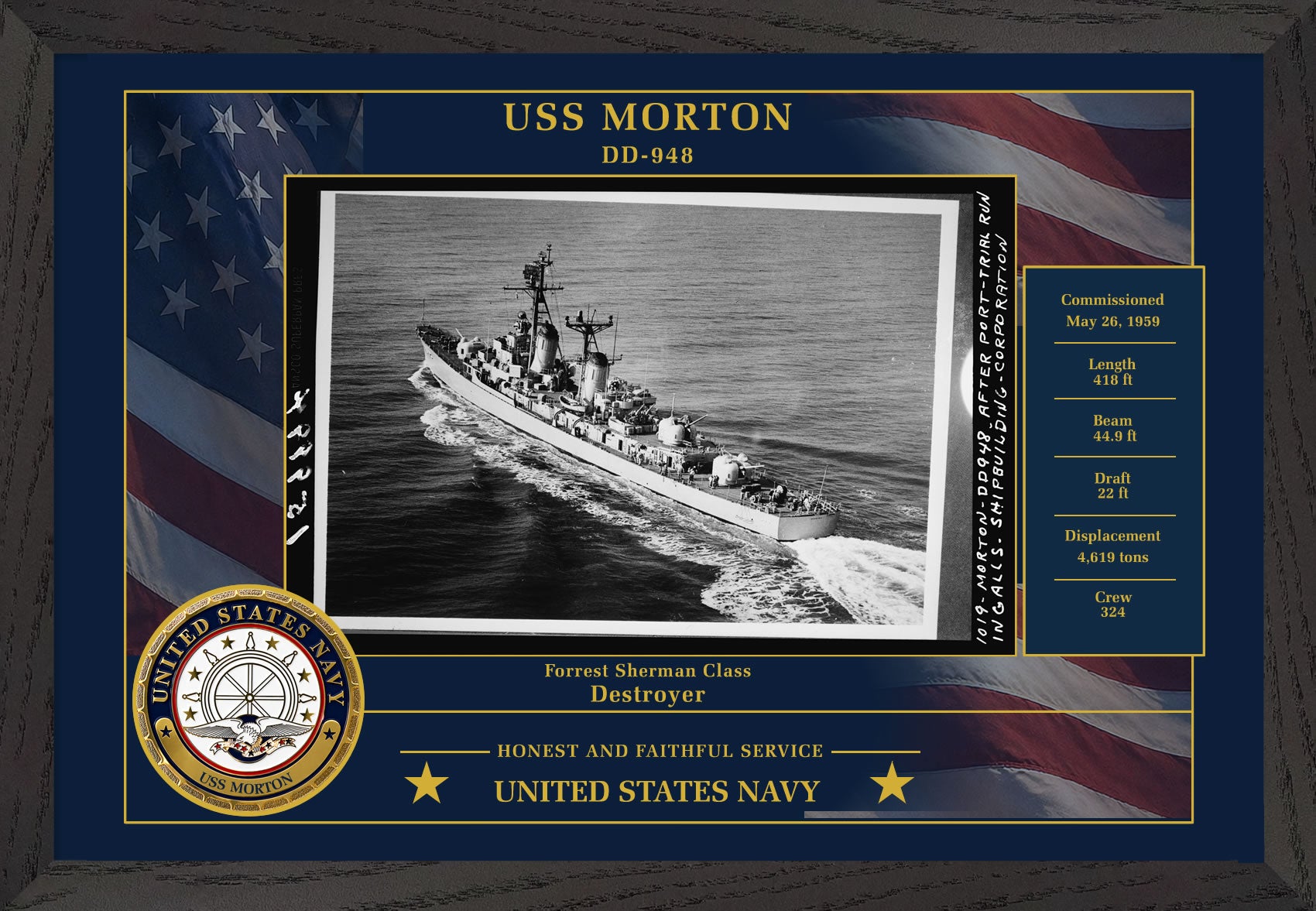 USS Morton DD-948 Framed Patriotic Photo