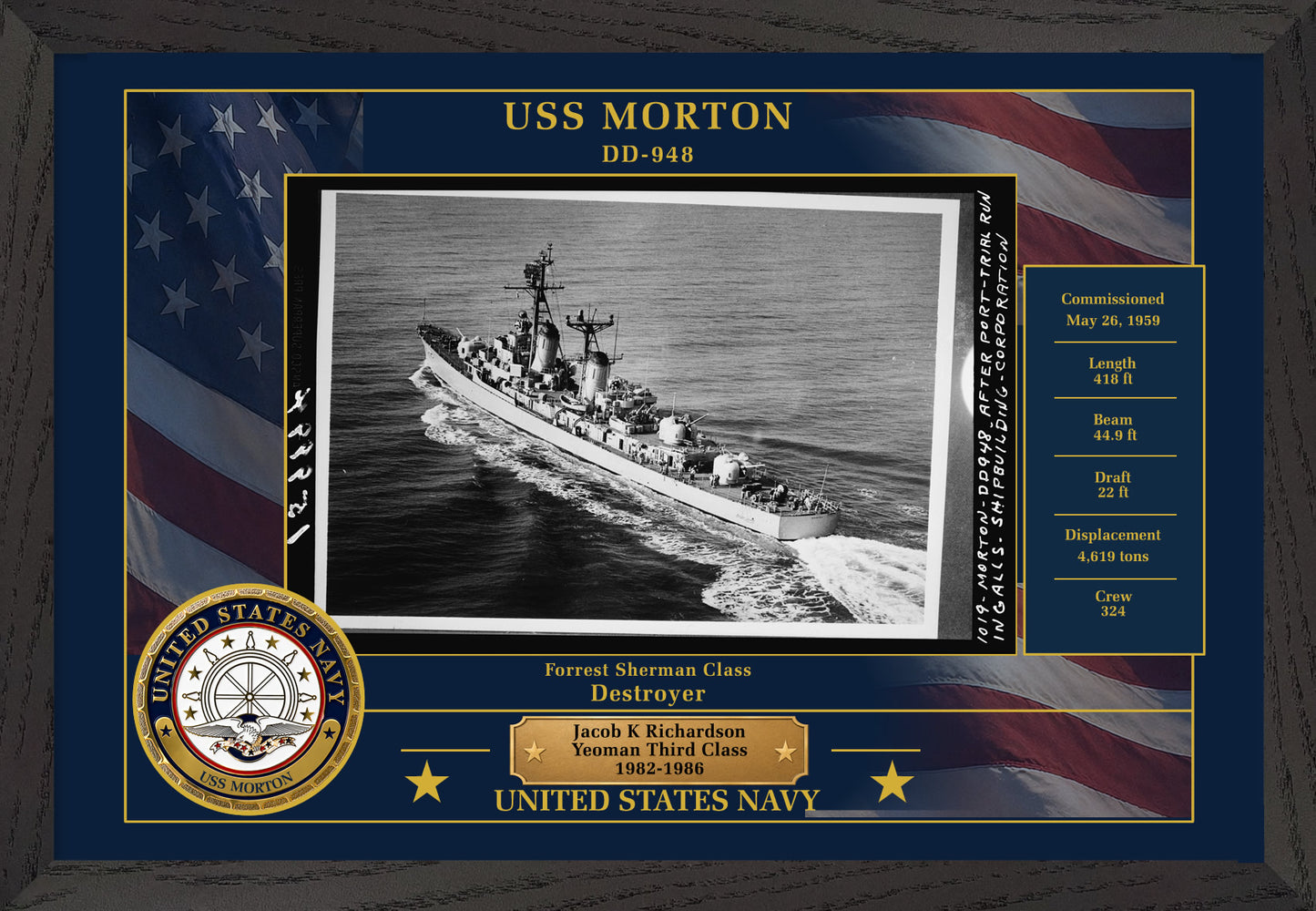 USS Morton DD-948 Framed Patriotic Photo