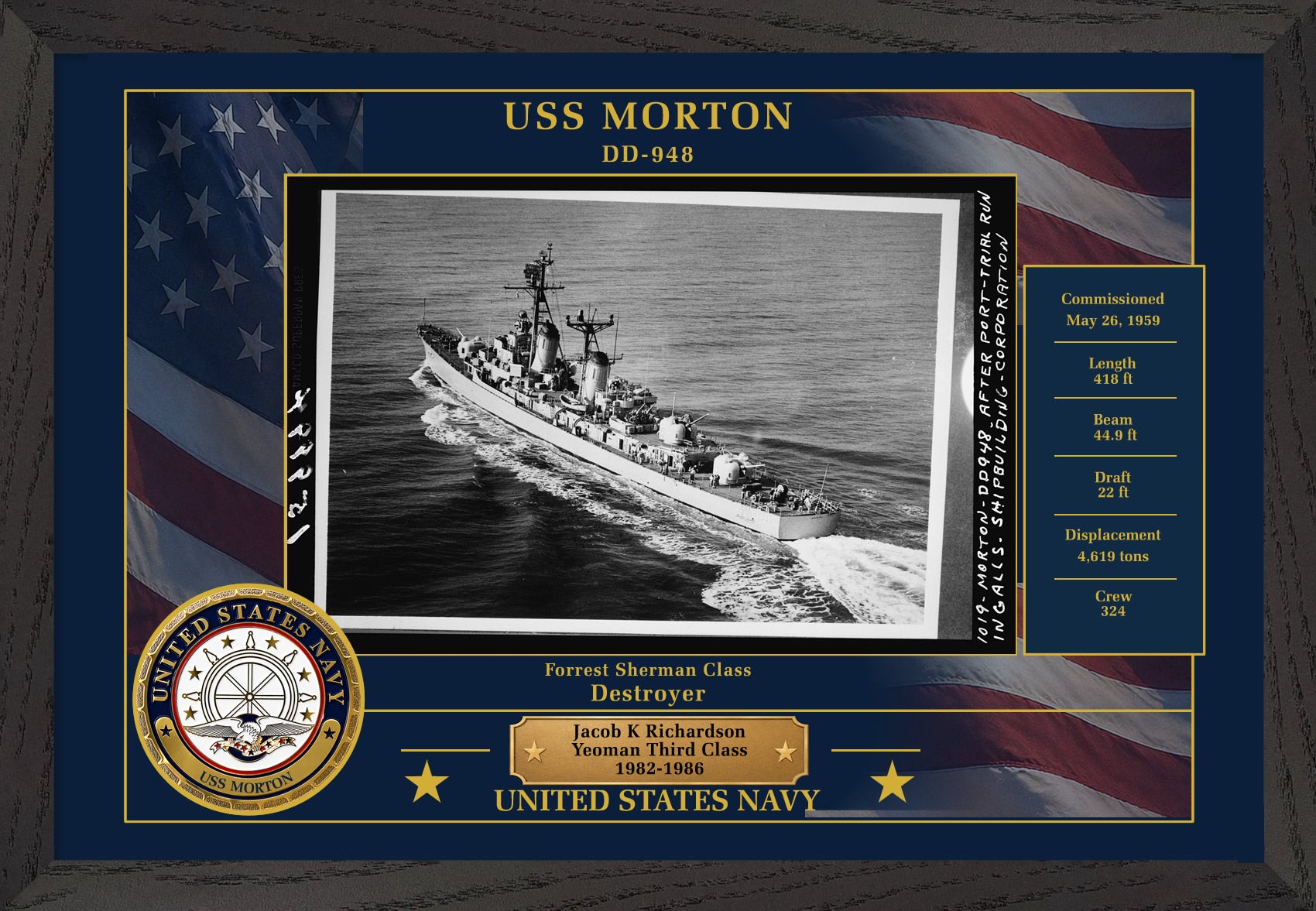 USS Morton DD-948 Framed Patriotic Photo