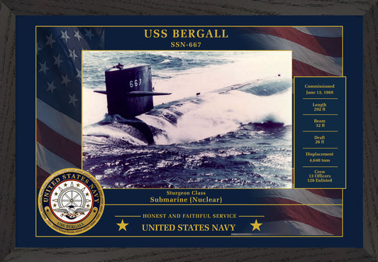 USS Bergall SSN-667 Framed Patriotic Photo