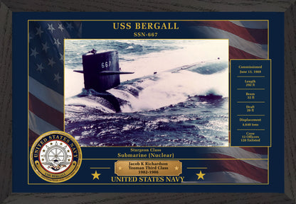 USS Bergall SSN-667 Framed Patriotic Photo