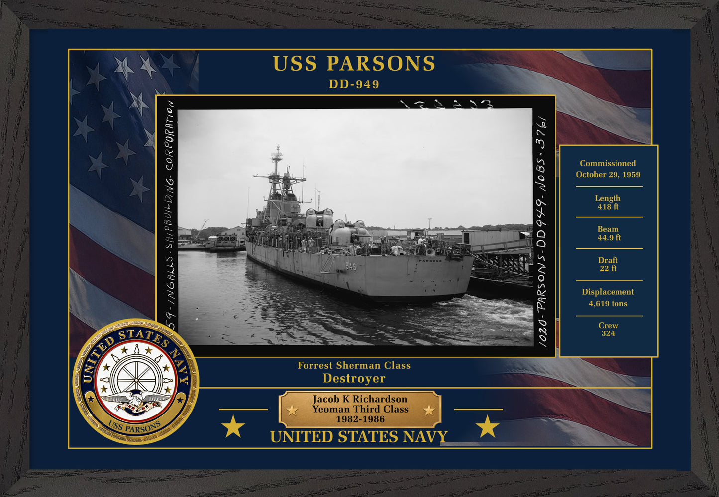 USS Parsons DD-949 Framed Patriotic Photo