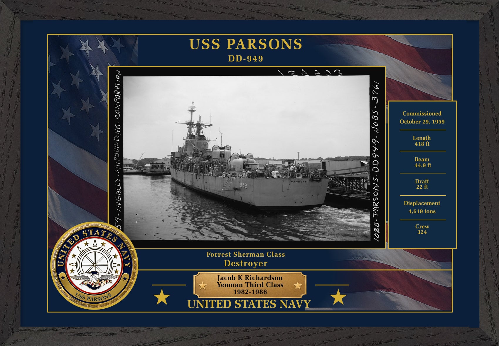 USS Parsons DD-949 Framed Patriotic Photo