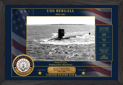 USS Bergall SSN-667 Framed Patriotic Photo