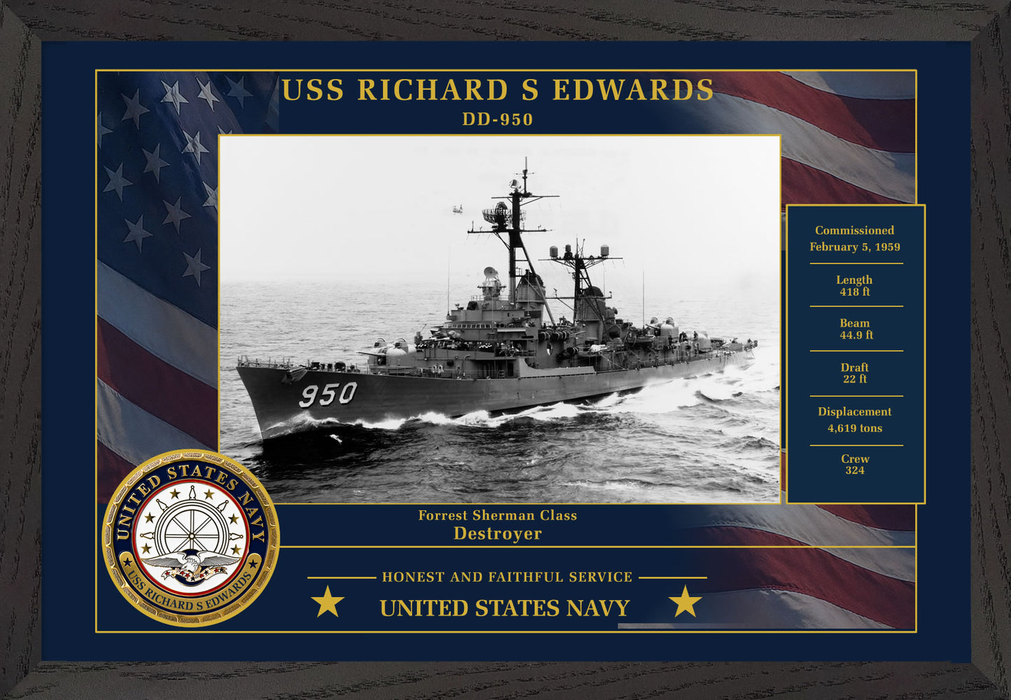 USS Richard S Edwards DD-950 Framed Patriotic Photo