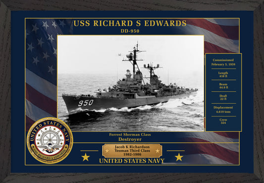 USS Richard S Edwards DD-950 Framed Patriotic Photo
